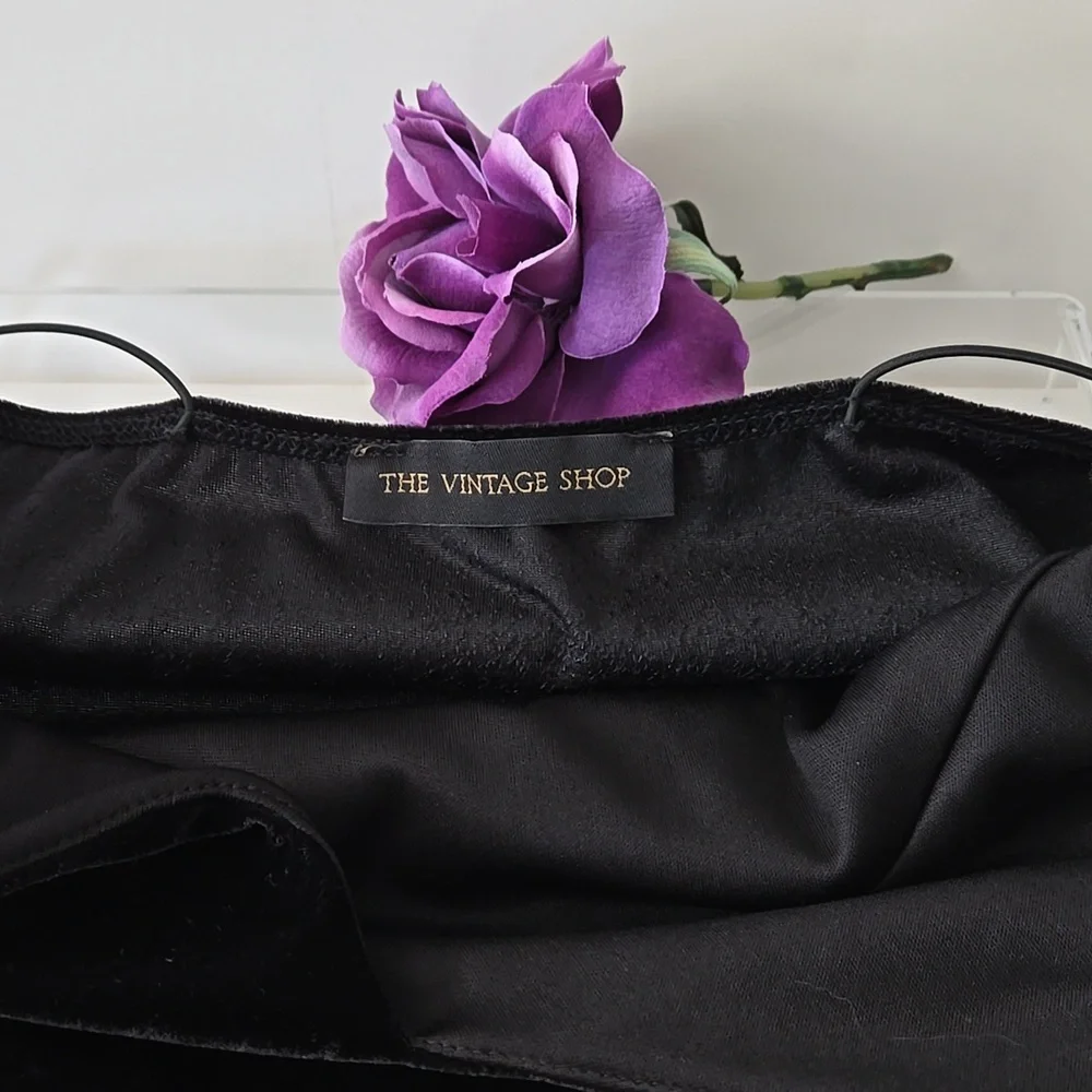 Black Velvet Midi Slip Dress Small | Stretchy Lined Bodycon by The Vintage Shop - Picture 3 of 9